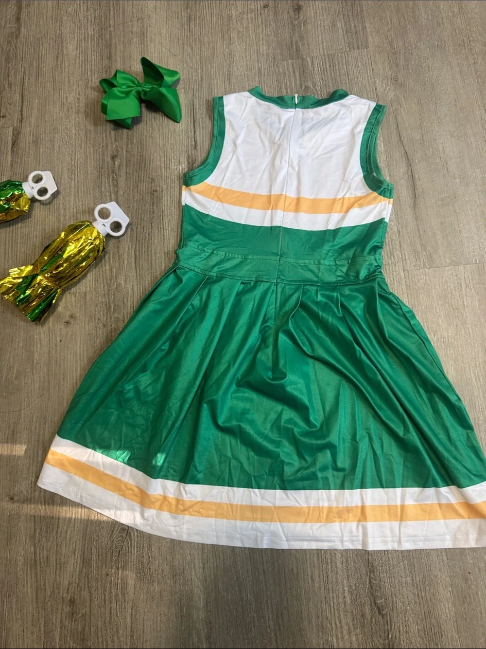Green Cheerleader Costume Dress with Pom-Poms and Bow - Kids